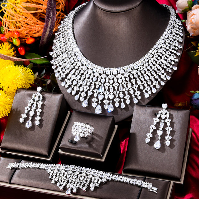 New Trendy 2 Layers UAE  Party Zircon CZ African Dubai Bridal Jewelry Set