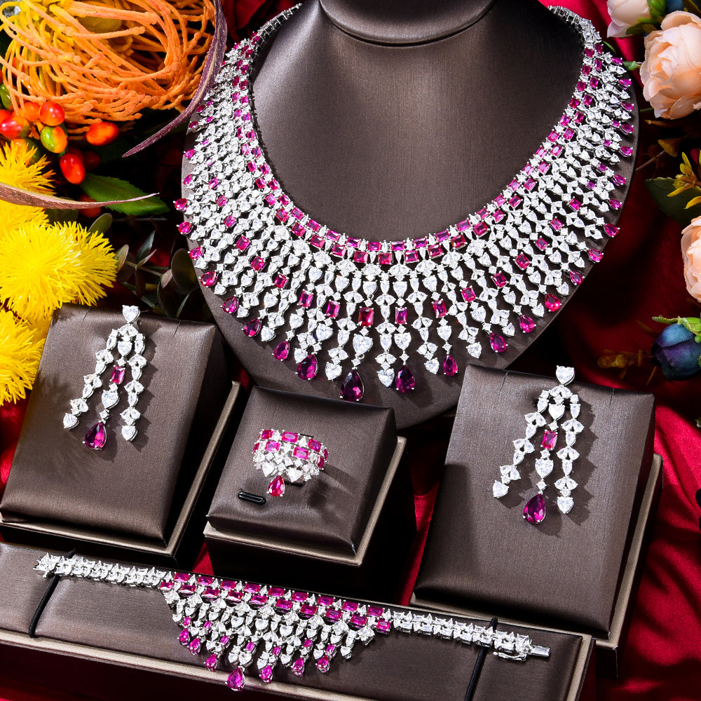 New Trendy 2 Layers UAE  Party Zircon CZ African Dubai Bridal Jewelry Set