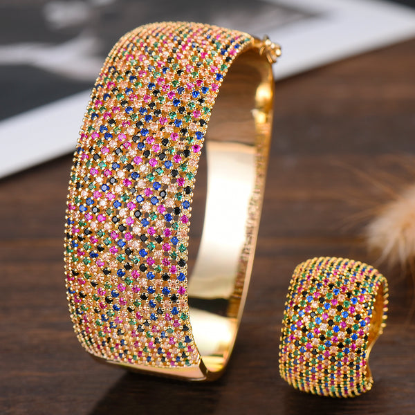 Wide Luxury Tennis Bangle Ring Sets Jewelry Sets For Women Wedding