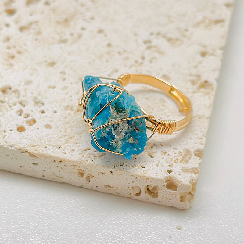 Gold Wire Wrapped Natural Stone Rings for Women