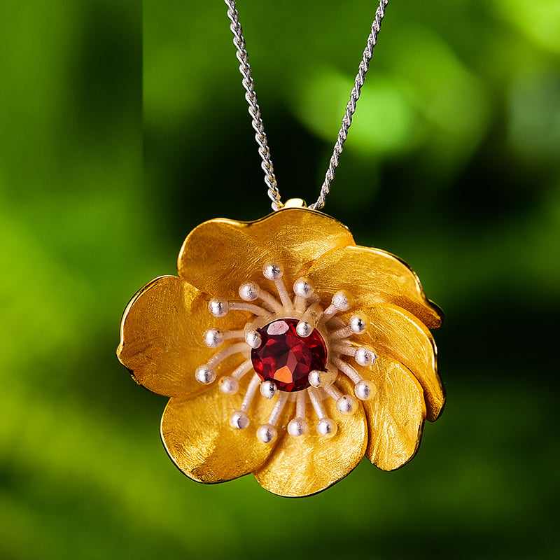 Blooming Anemone Flower Pendant without Necklace