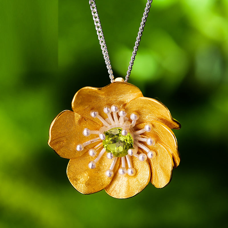 Blooming Anemone Flower Pendant without Necklace