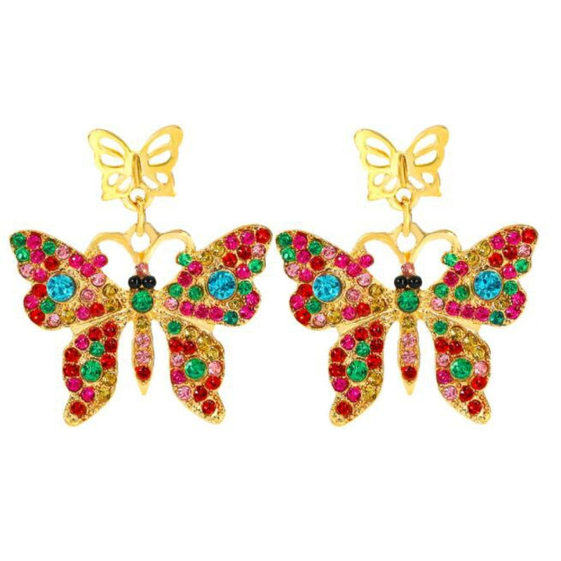 Zinc Alloy Butterfly Earrings For Women Rhinestone Earrings