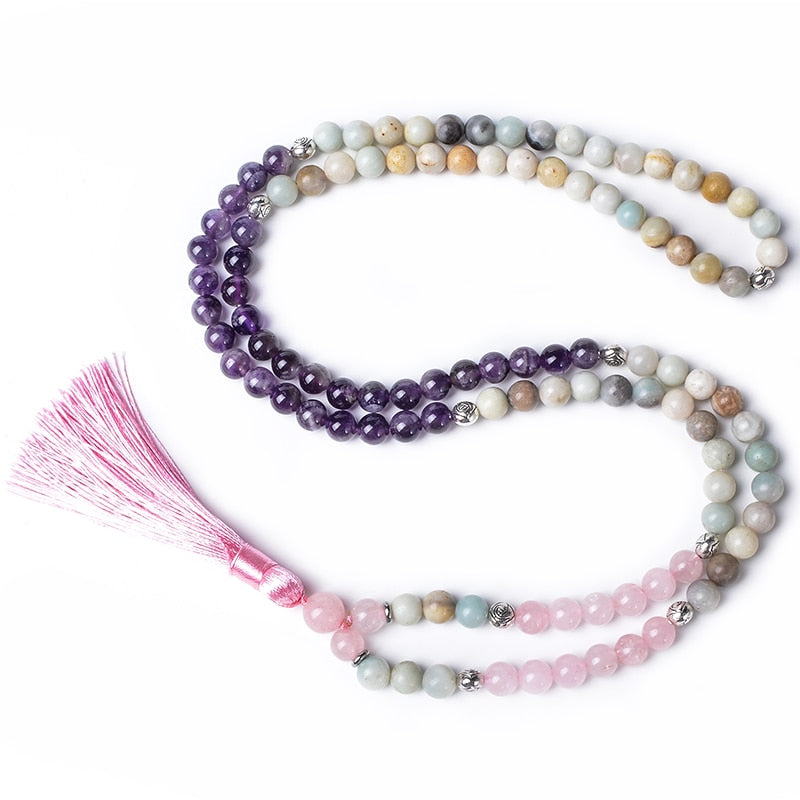 8mm Natural Amethyst Rose Quartz Amazonite Beaded Necklace