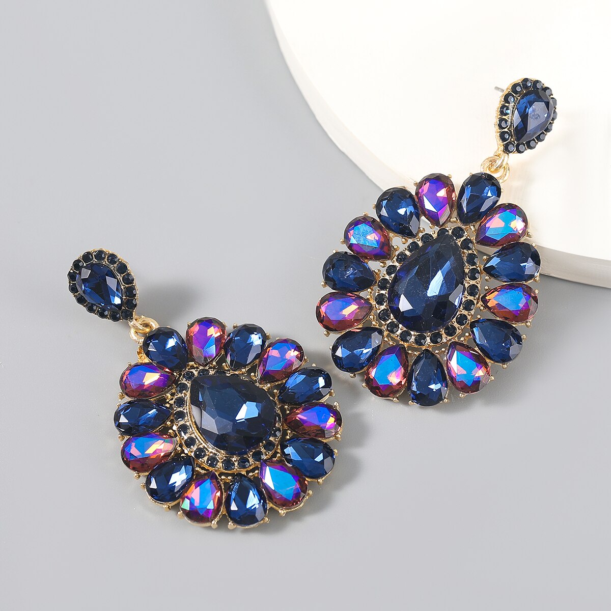 Fashion Metal Water Drop Glass Geometric Earrings Women