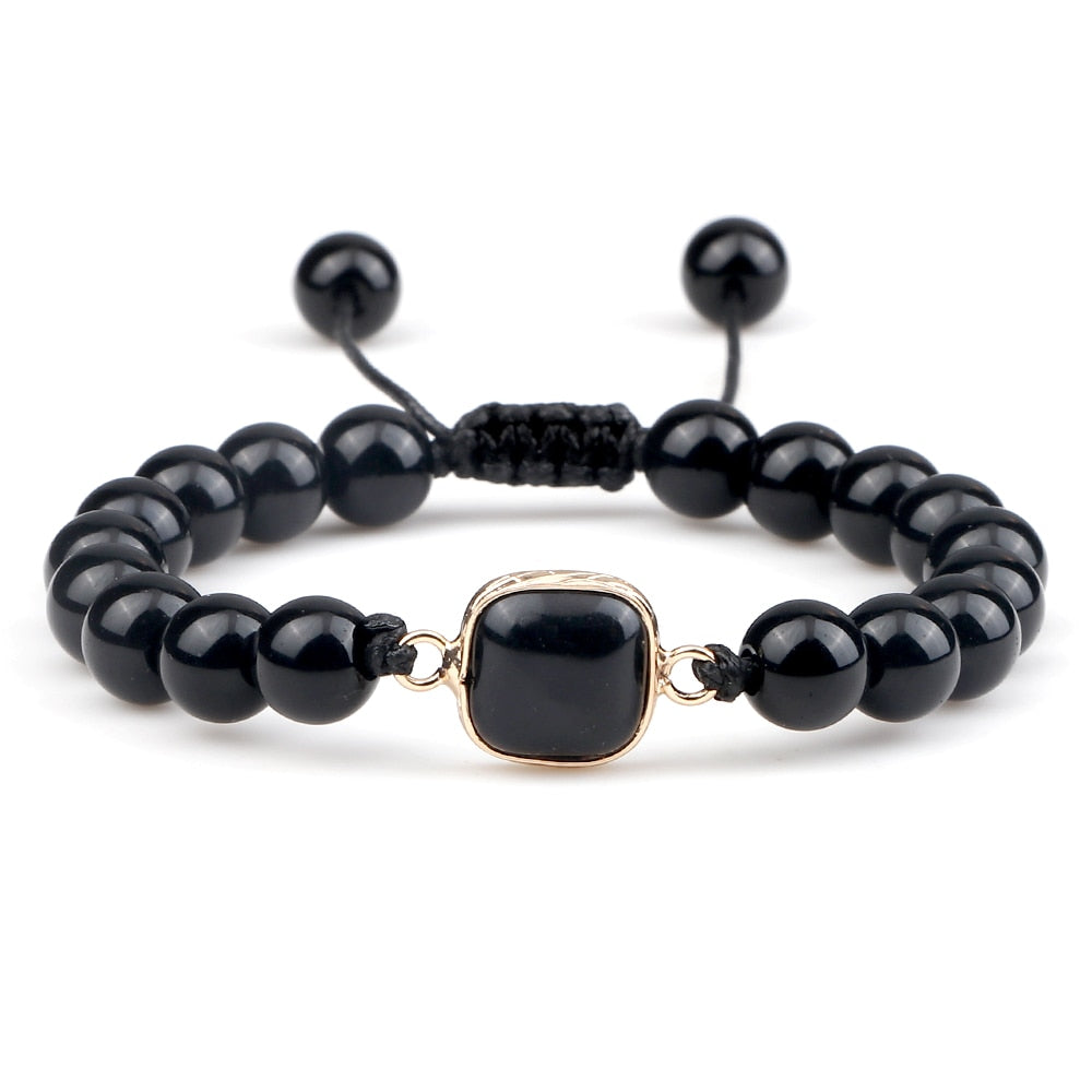 Natural Black Obsidian Stone Bracelets Bangles Men