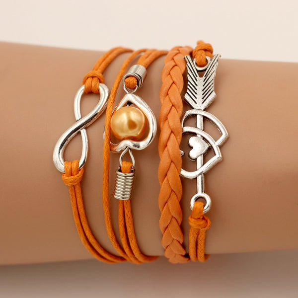 Leather Bracelets For Women Wrap Infinity Love Heart Pearl Friendship Antique Leather Charm Bracelet