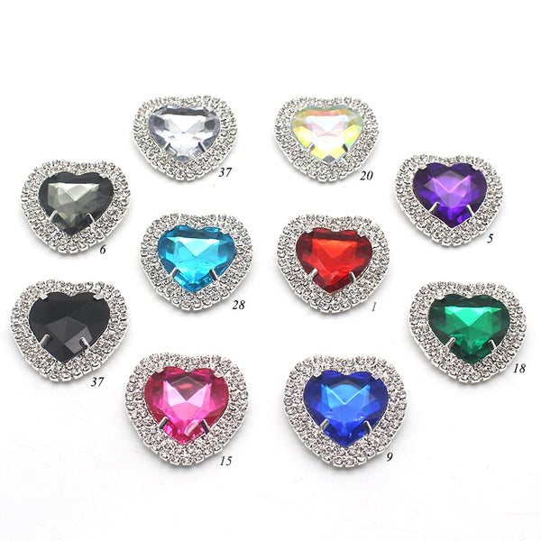 5pcs/lot 36MM Heart Rhinestone for Needlework Diy Accessories Rhinestone Button