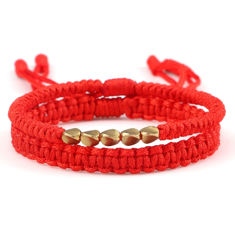 2pcs/set Handmade Woven Thread Rope Irregular Copper Beads Bracelets Women Men