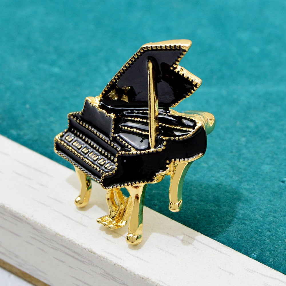 Enamel Tripod Piano Brooch Musical Instrument Design Jewelry