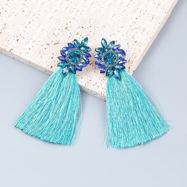 Pauli Manfi Fashion Metal Rhinestone Flower Tassel Earrings Women