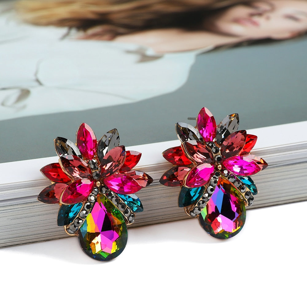 Korean Fashion Colorful Clear Crystal Stud Earrings