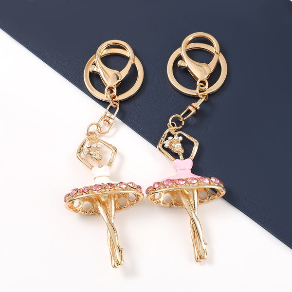 Fashion Metal Drop Oil Rhinestone Ballerina Keychain Women