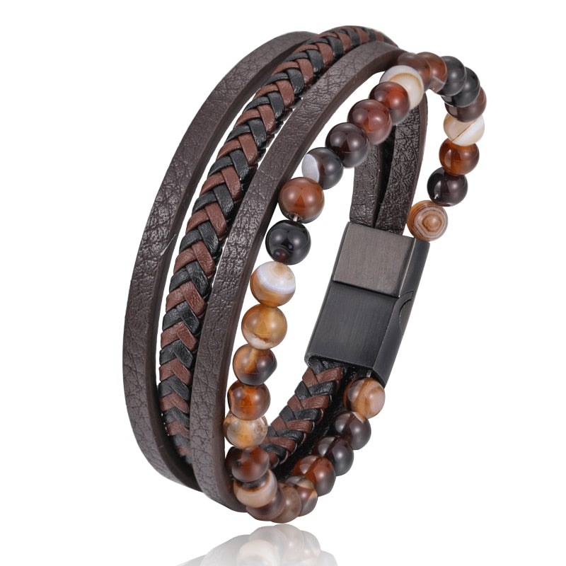 Bead Leather Tiger Eye Bracelet Men