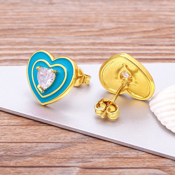 Romantic Enamel Love Heart Stud Earrings For Women