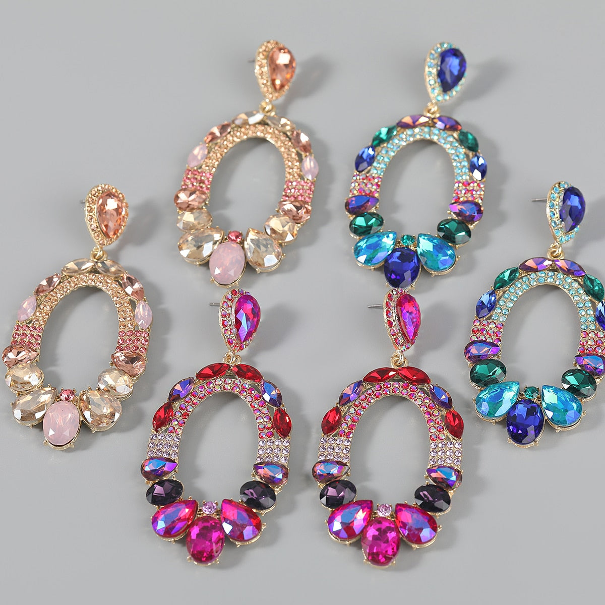 Fashion Metal Oval Rhinestone Glass Earrings Women