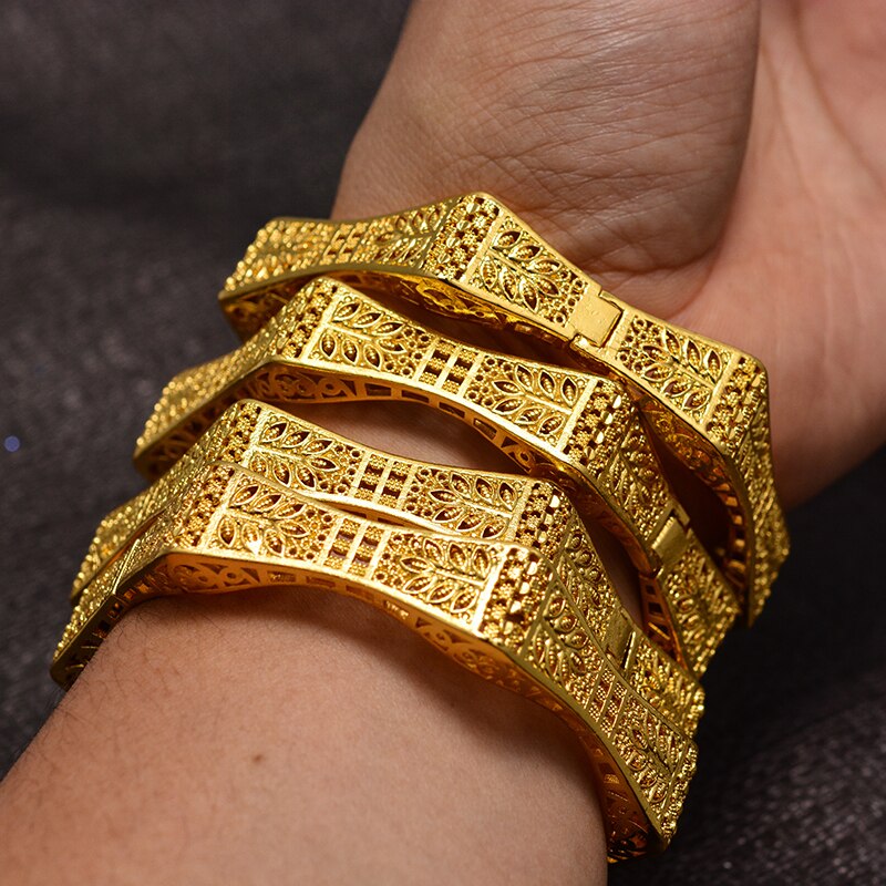 Dubai Arabic Kuwait Bamboo festival Gold Color Bangles Bracelets For women