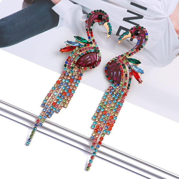 Fashion Colorful Bird Tassel Dangle Statement Earrings For Women