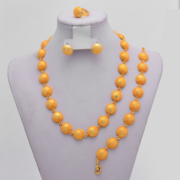 Nigerian Wedding Bridal African Luck Bead Gold Color Jewelry Set For Women