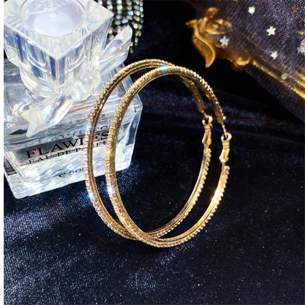 Big Round Crystal Hoop Earrings for Women Geometric Rhinestone Earrings