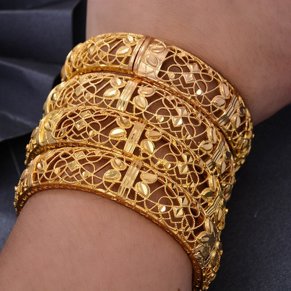 4pcs/lot Gold colour Bangles  Middle Eastern Jewelry Classic Curved waves Copper Bracelets