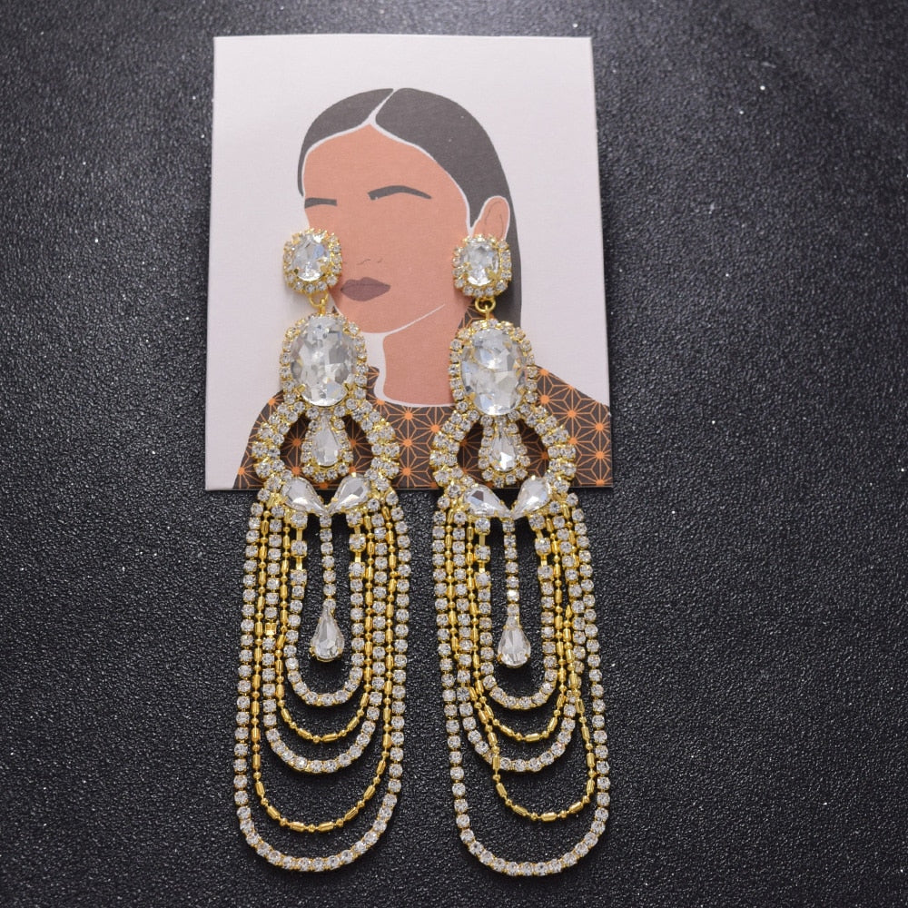 Luxury long crystal women crystal Earrings