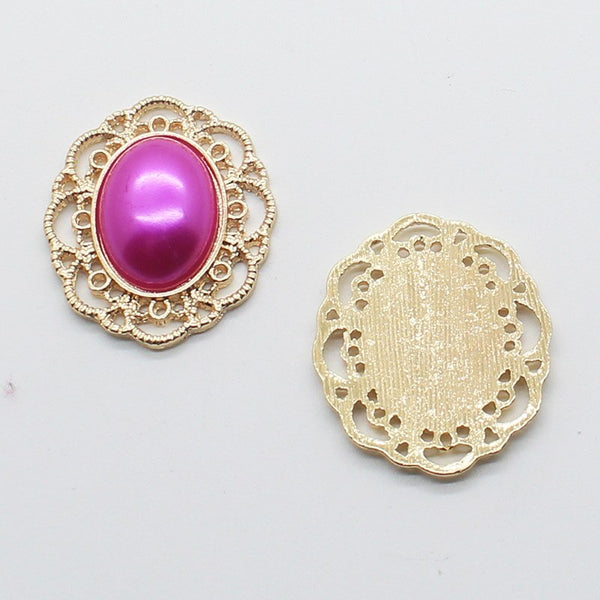 25*30MM Metal Alloy Buttons 10pcs/Lot Oval Man Made Pearl Buttons DIY Sewing Gold Beautiful