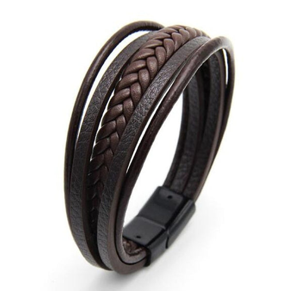 Natural Volcanic Tiger Eye Stone Leather Bracelet for Men