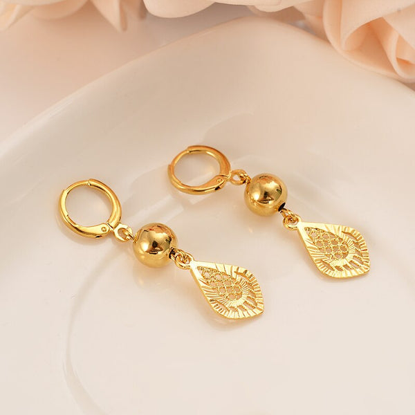 24k Gold Color Ball drop Earrings  for Women Girls kids  Jewelry