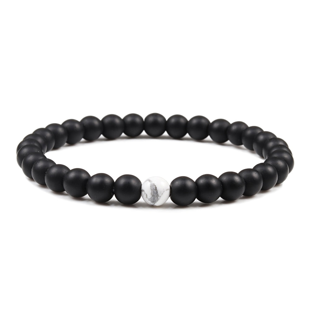 Black White Natural Stone Yoga Beaded Bracelets Men Women