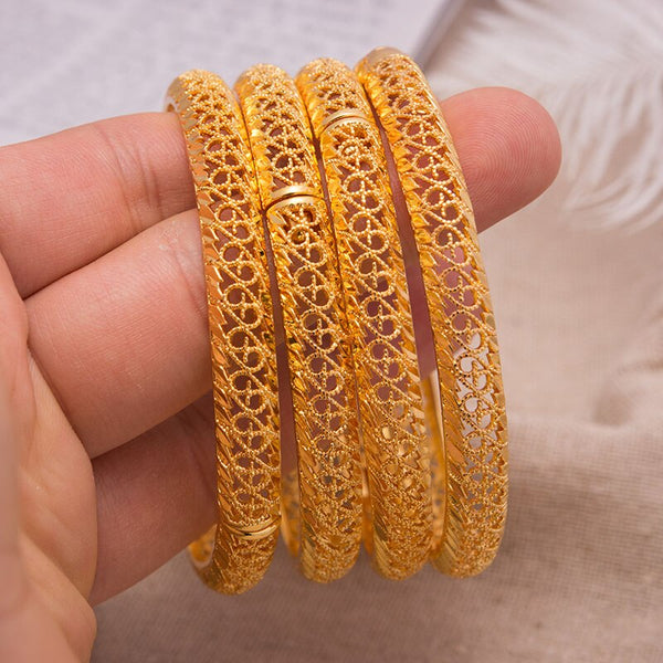 4Pcs Dubai Gold Jewelry Bangle Bracelet for Women Girl Gold Color Bangle Wedding Bangles