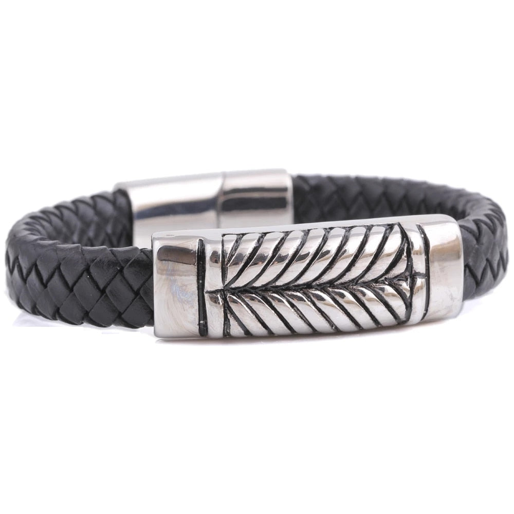 Leather Masonic Freemason Bracelet Braided Magnet Bangle