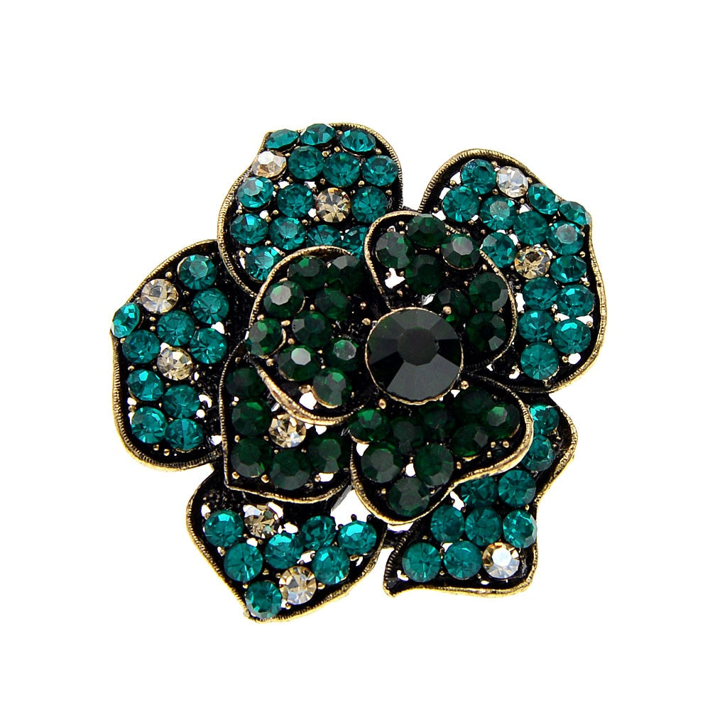 Rhinestone Large Camellia Flower Brooches For Women