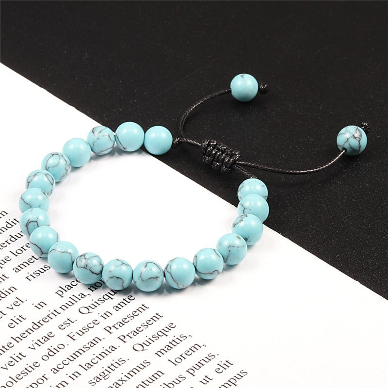 Adjustable Blue Pine Stone Braided Rope Bracelets Women Men