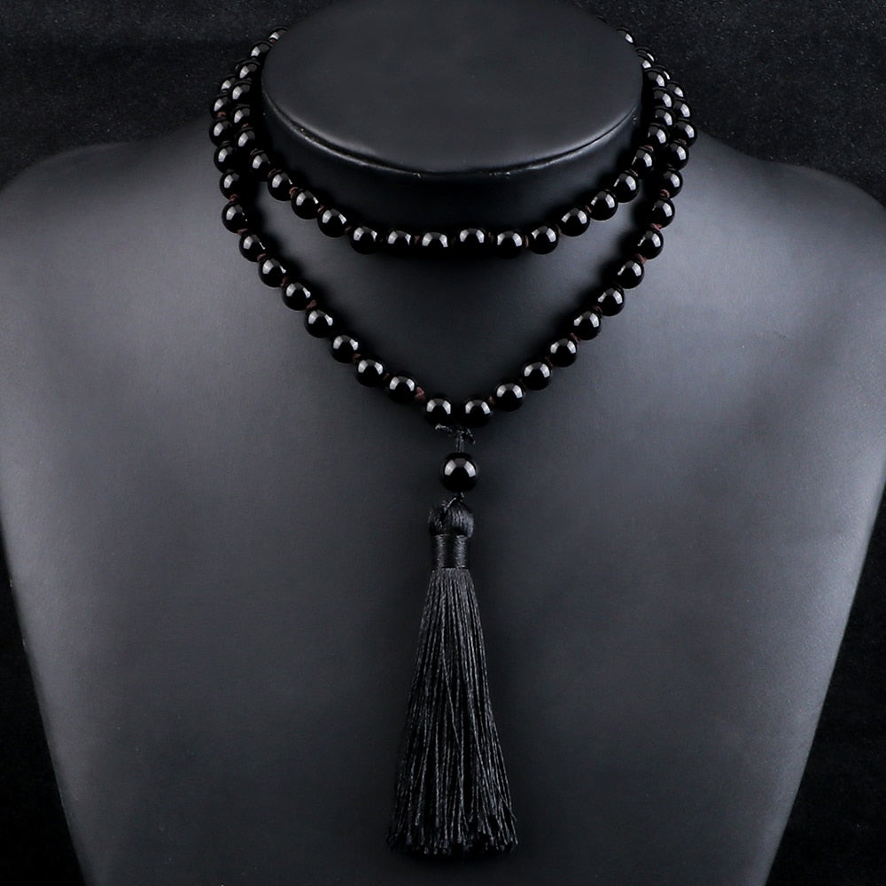 New 8mm Shiny Black Onyx Stone Beads Necklace Men Beads