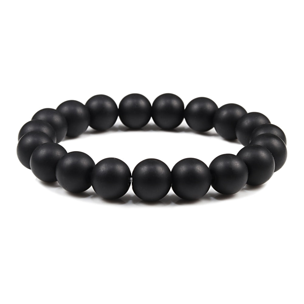 Men Bracelet Natural 10MM Lava Matte Black Beads Stone Bracelets