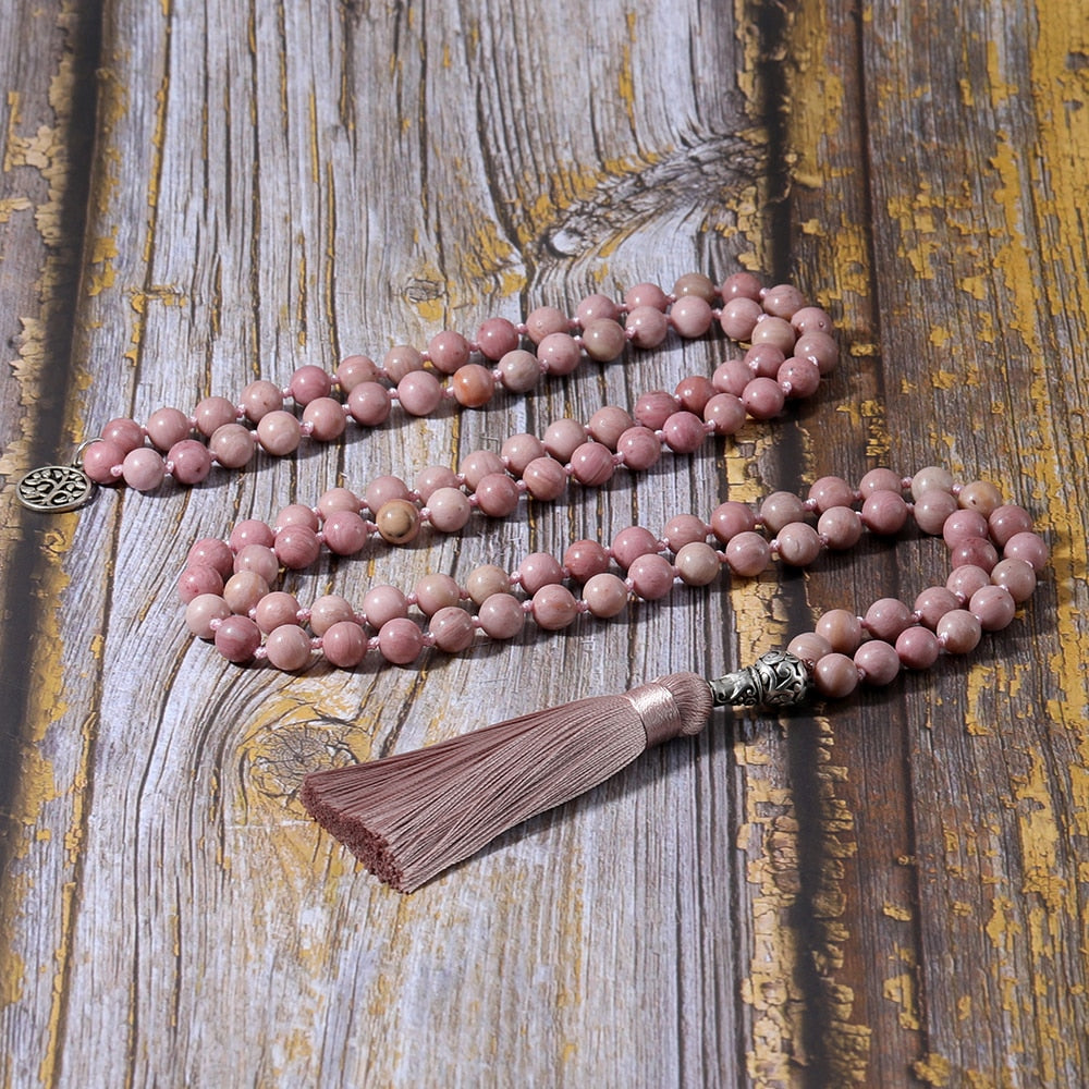 8mm Natural Rhodochrosite Beads Hand-Knotted Meditation Yoga Prayer Spirit Jewelry