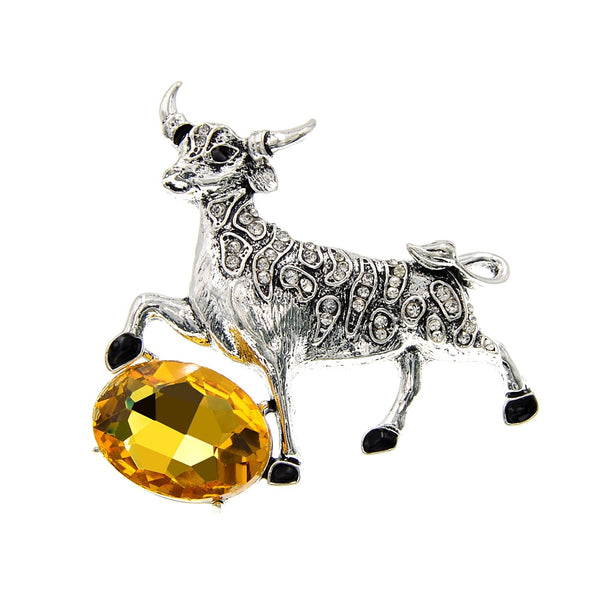 2 Colors Choose Rhinestone Bull Cattle Cow Brooch Chinese Zodiac Year Brooch