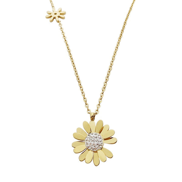 Fashion  Zircon Daisy Sun Flower Charms Chain Choker Necklaces Pendants For Women