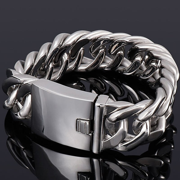 20/22MM Stainless Steel Curb Cuban Link Chain Bracelet Man Cool Masculine Men's Bracelets