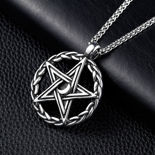 Vintage Pentagram Pendant Necklace Stainless Steel Men