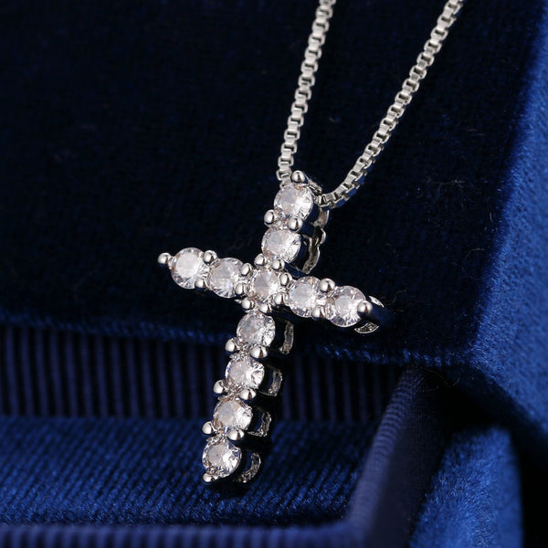 Lucky Female Cross zircon Pendants silver colour Chain Necklaces