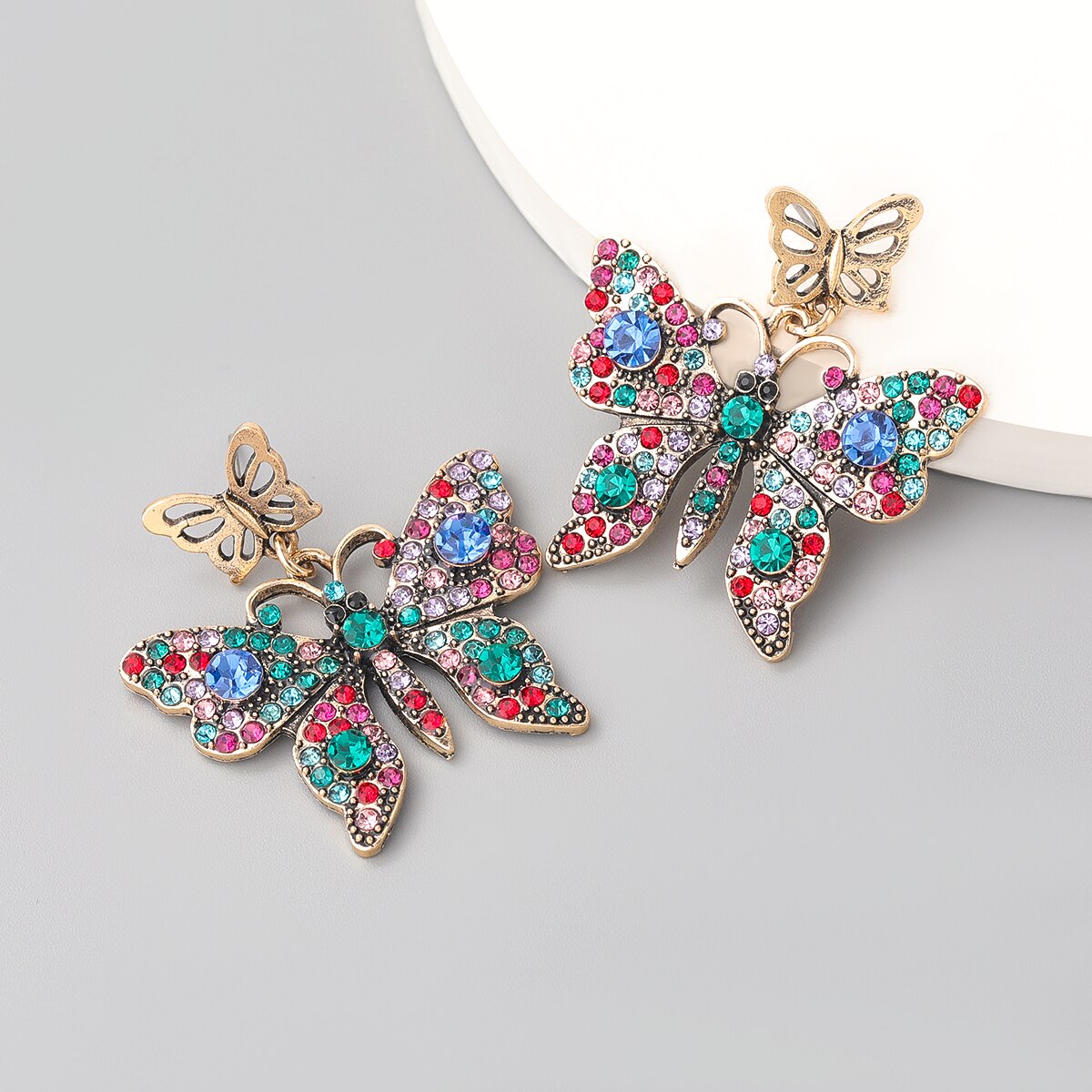 Pauli Manfi Fashion Multi-layer Metal Rhinestone Butterfly Earrings Women