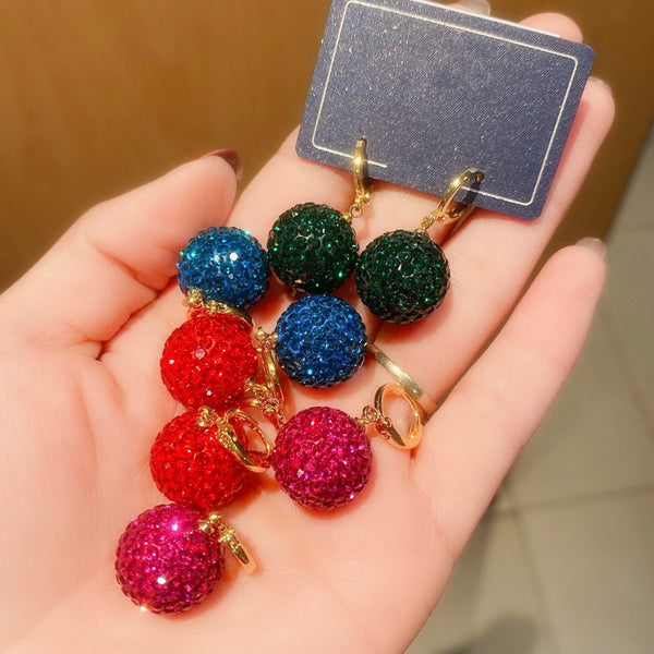 Luxury Ball Earrings With Shinning Rhinestones Red Blue Green High Grade Personality Earings