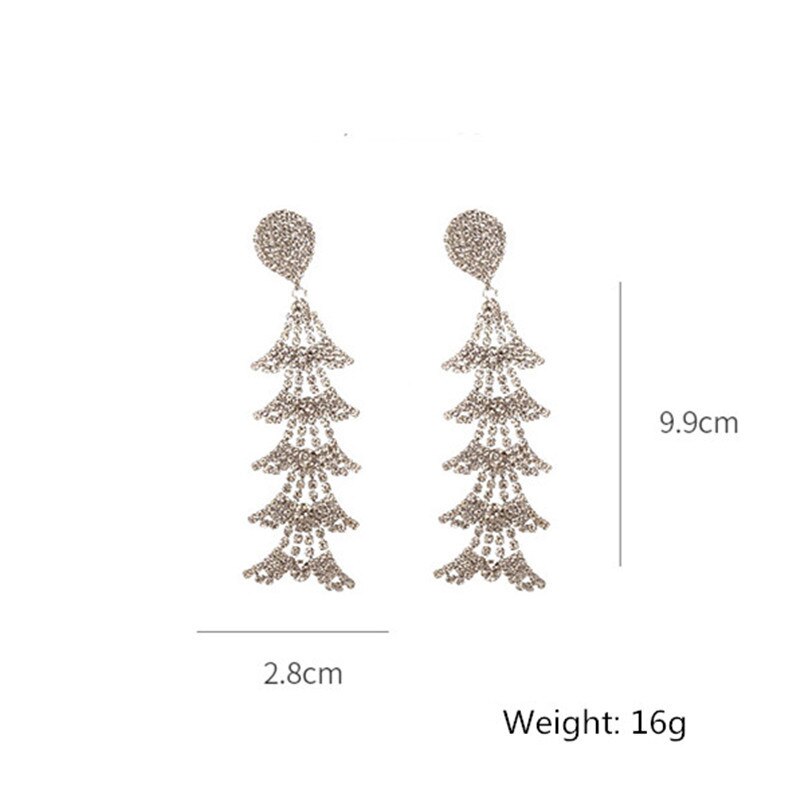 Geometric Water Drop Crystal Earrings for Women Long Tassel Rhinestone Dangle Earrings