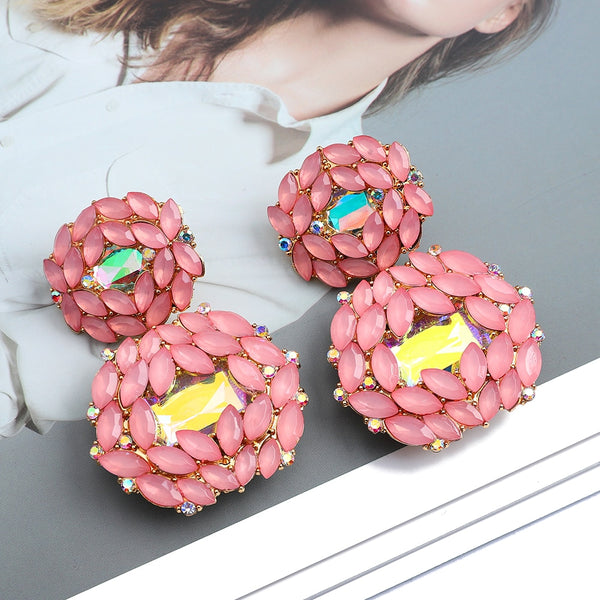 Charm Pink Double Round Dangle Earrings For Women