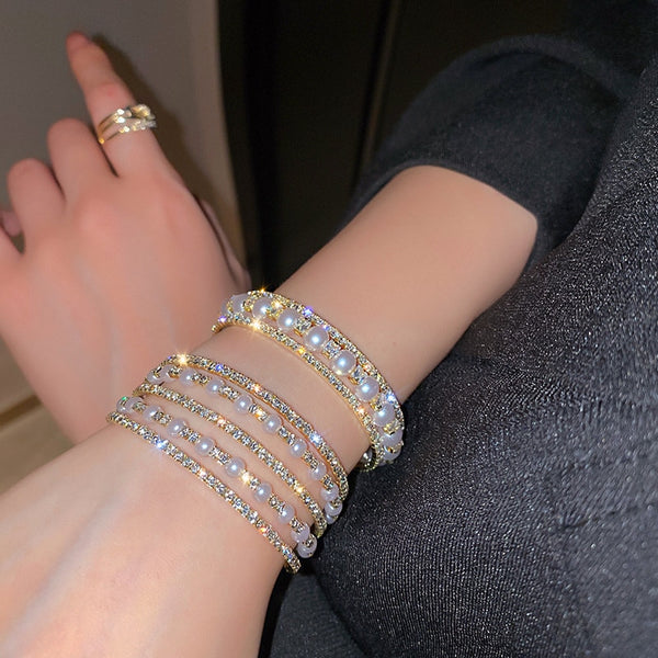 Geometric Multilayer Rhinestones Bracelet Bangles For Women