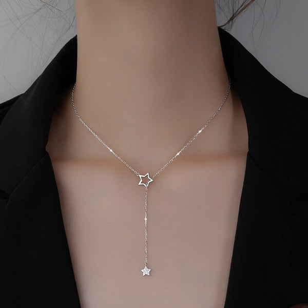 high quality SilverCute Shiny Star Choker Drop Charm Necklaces