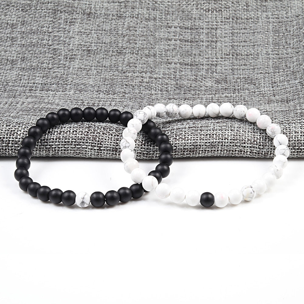 Black White Natural Stone Yoga Beaded Bracelets Men Women