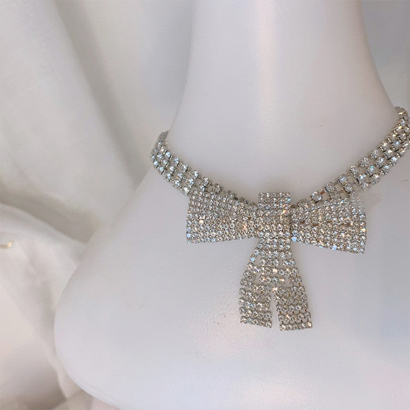 Bowknot Crystal Choker Necklaces for Women Shine Rhinestone Necklaces